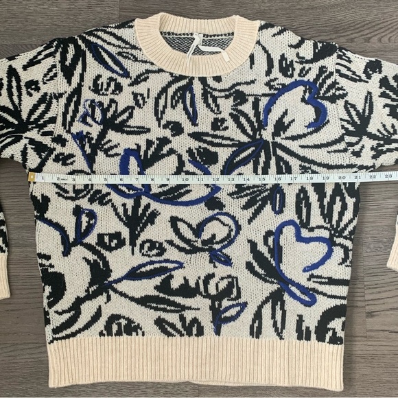 By Anthropologie Floral Pop Embroidered Wool Blend Sweater Size S - Blue - NWOT‎ - Picture 9 of 16